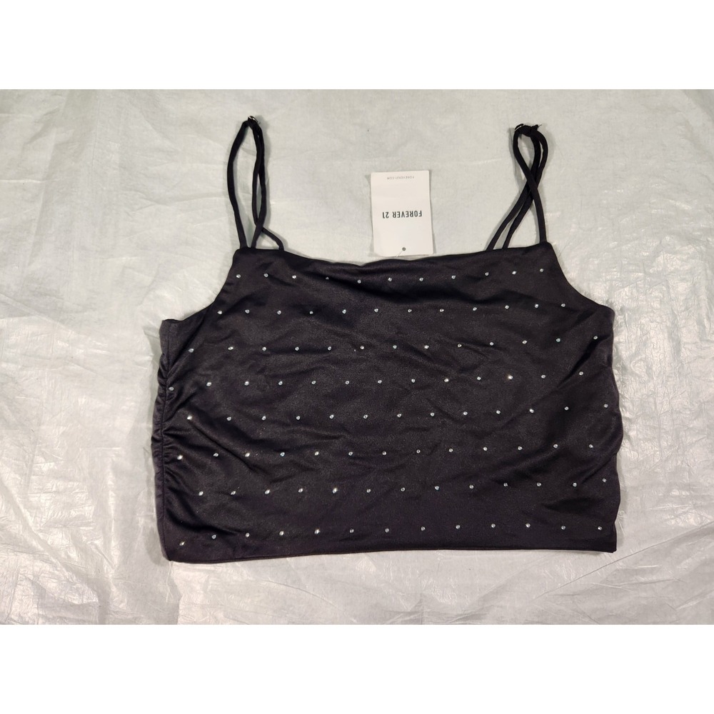 New Forever 21 Crop Tank Top Rhinestone Black Large L NWT